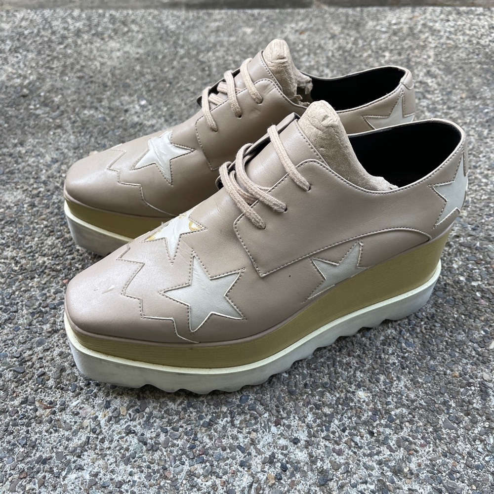 Stella McCartney Elyse Platform Sneakers Tan Stars Lace Up size 36